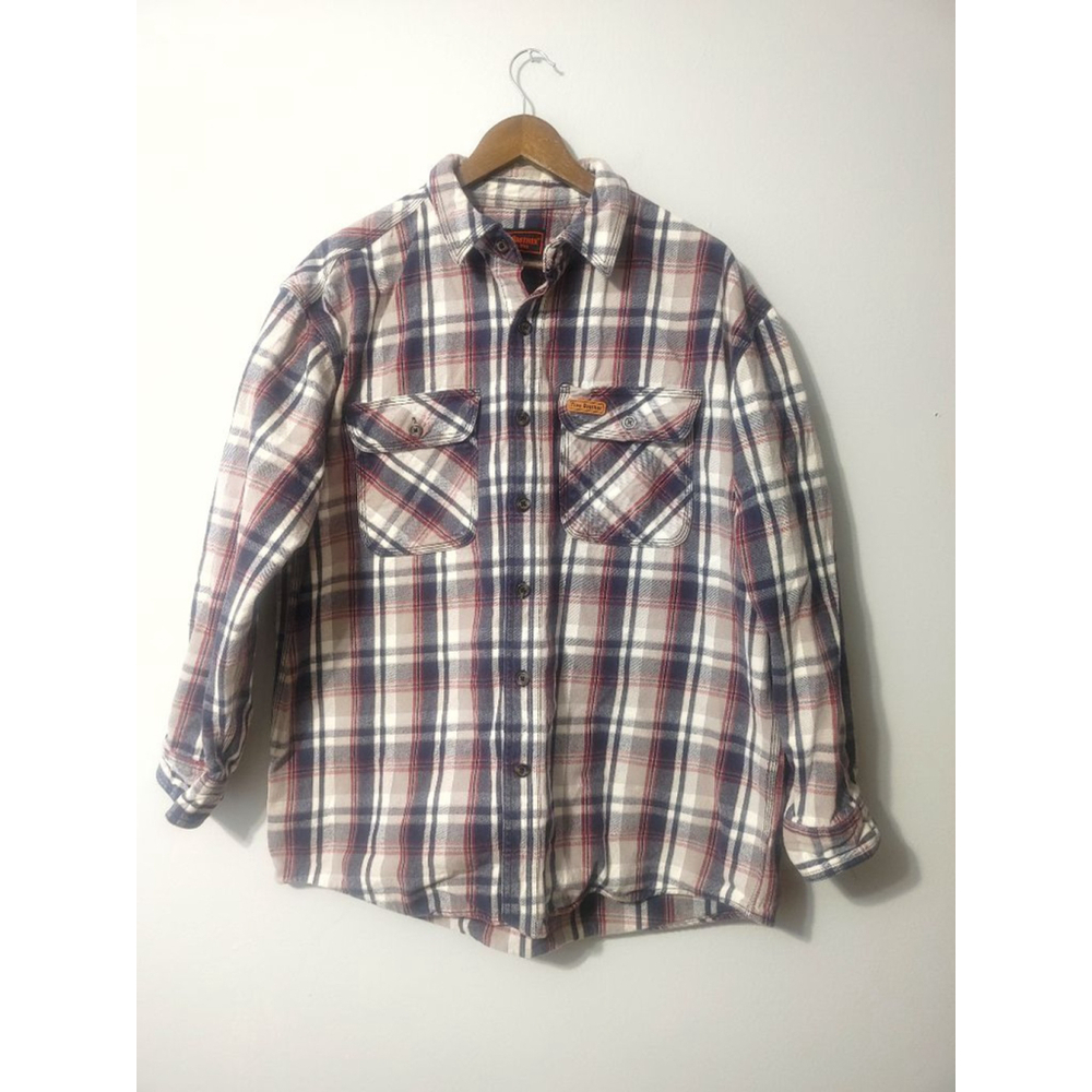 Men's Five Brother Plaid Casual Button Down Shirt XL Blue Red